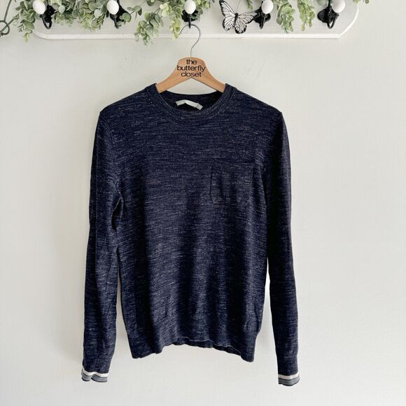 Mens Vince Heathered Navy Crew Neck Wool Blend Sweater Medium - Picture 1 of 3